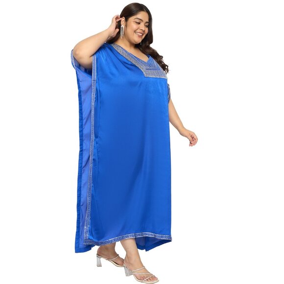 Gypsie Blu Satin Sequences Caftan Maxi Dress Kimono Sleeve Dresses for Birthday - Picture 5 of 8